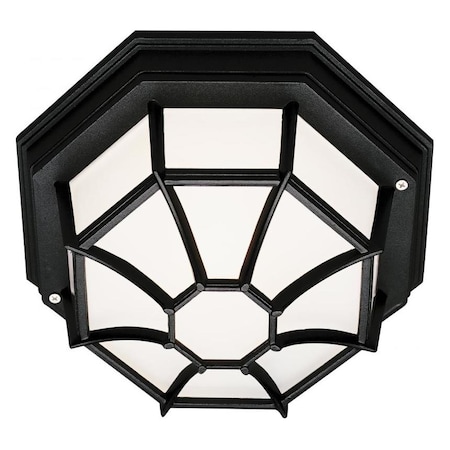 One Light Black Gold Frosted Spider Web Octagon Glass Outdoor Flush M